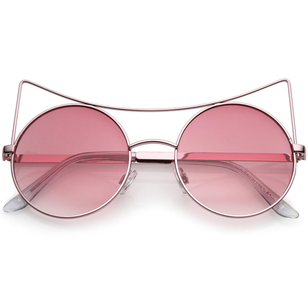 Women's Oversize Open Metal Gradient Round Flat Lens Cat Eye Sunglasse ...