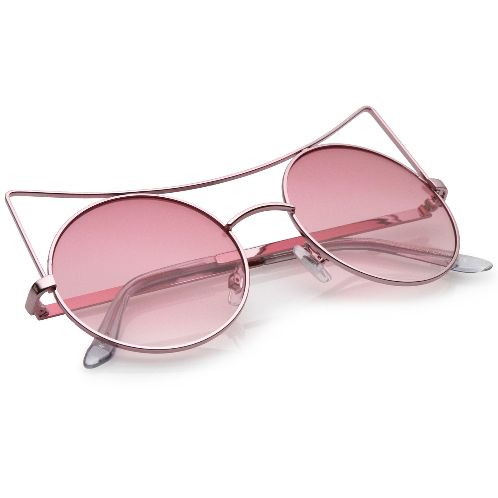 Women's Oversize Open Metal Gradient Round Flat Lens Cat Eye Sunglasse ...