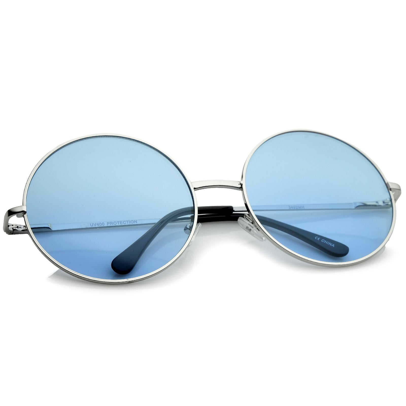 Super Oversize Slim Temple Colorful Lens Round Sunglasses 61mm 