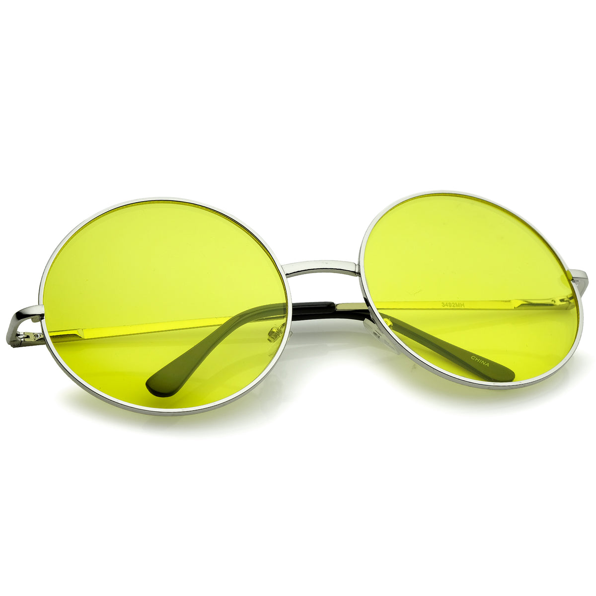 Super Oversize Slim Temple Colorful Lens Round Sunglasses 61mm 