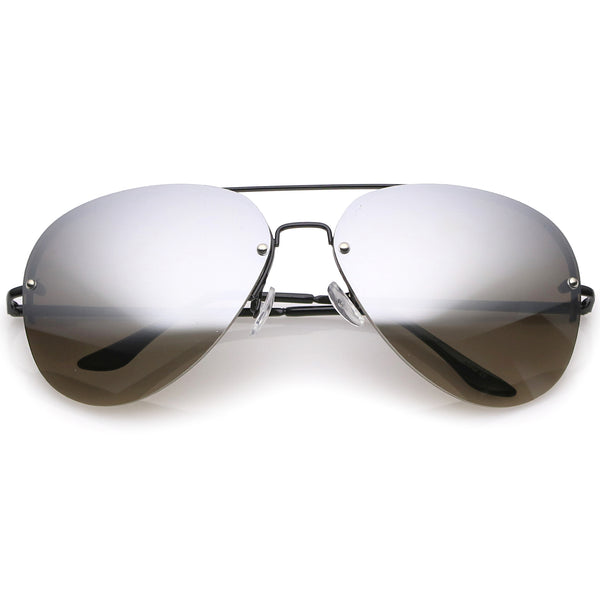 Oversize Rimless Aviator Sunglasses Teardrop Mirrored Lens Metal Slim Sunglassla 