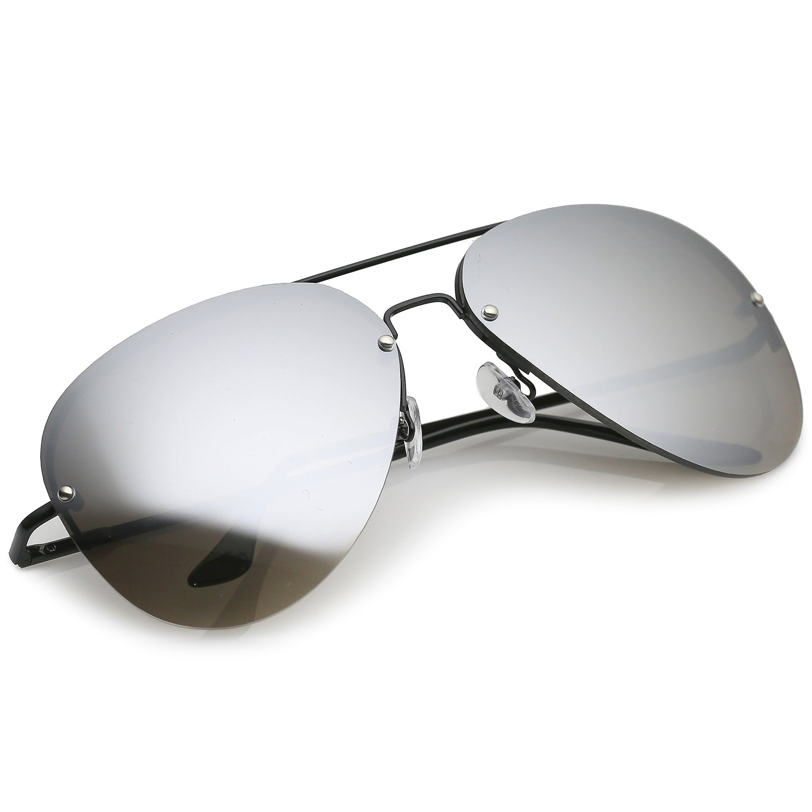 Oversize Rimless Aviator Sunglasses Teardrop Mirrored Lens Metal Slim ...