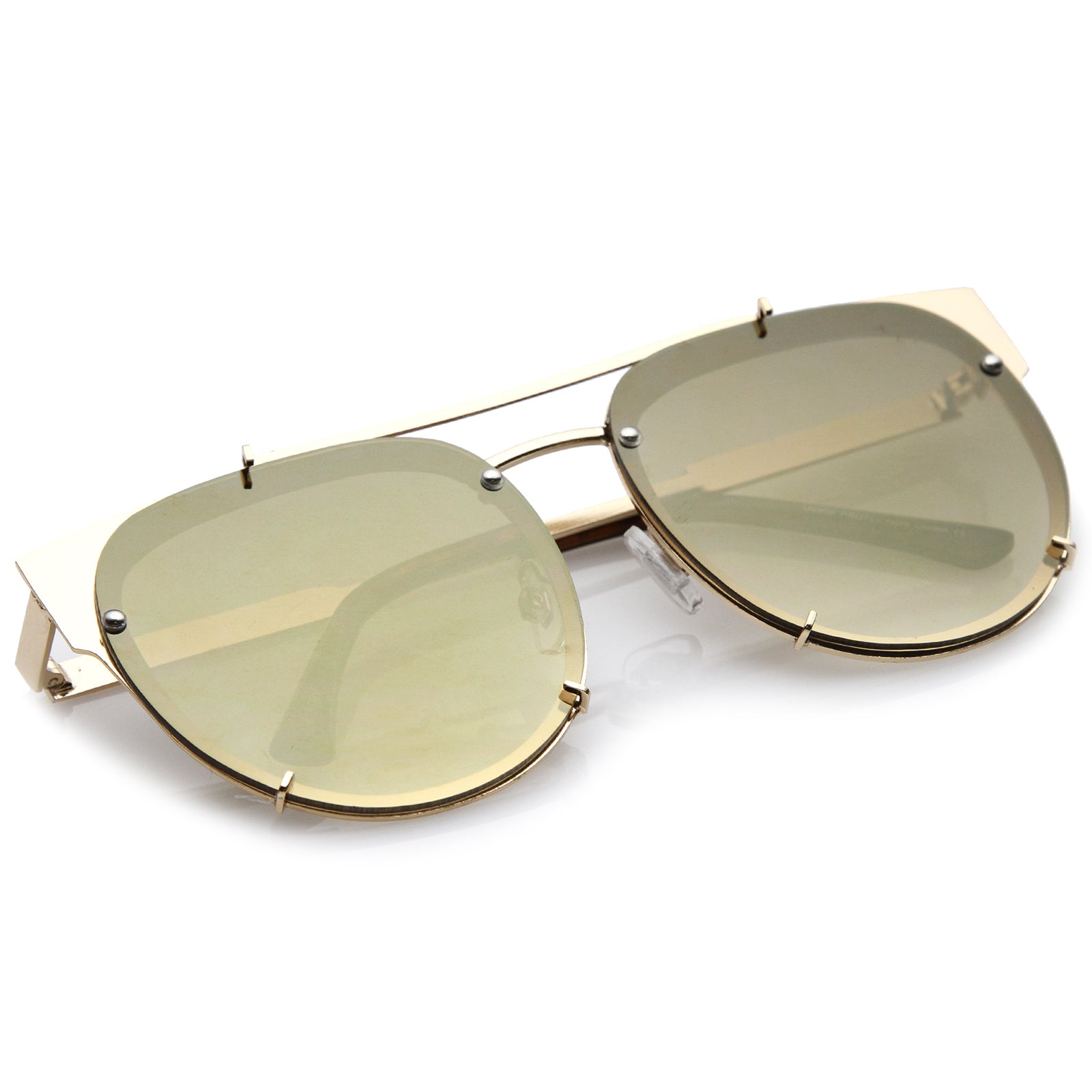 Oversize Metal Double Nose Bridge Horn Rimmed Super Flat Mirrored Lens ...