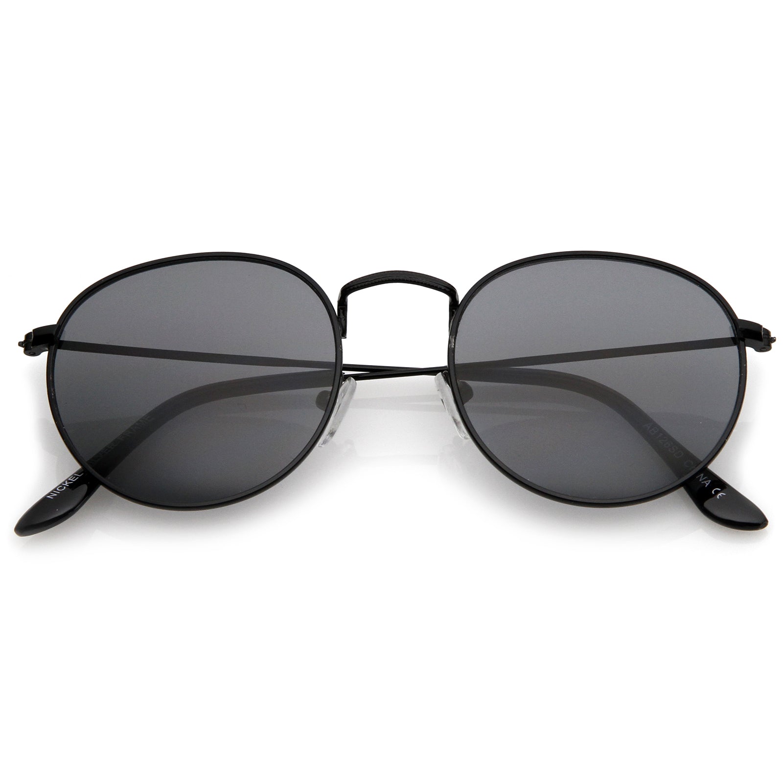 Classic Full Metal Frame Slim Temple Round Sunglasses 45mm - sunglass.la