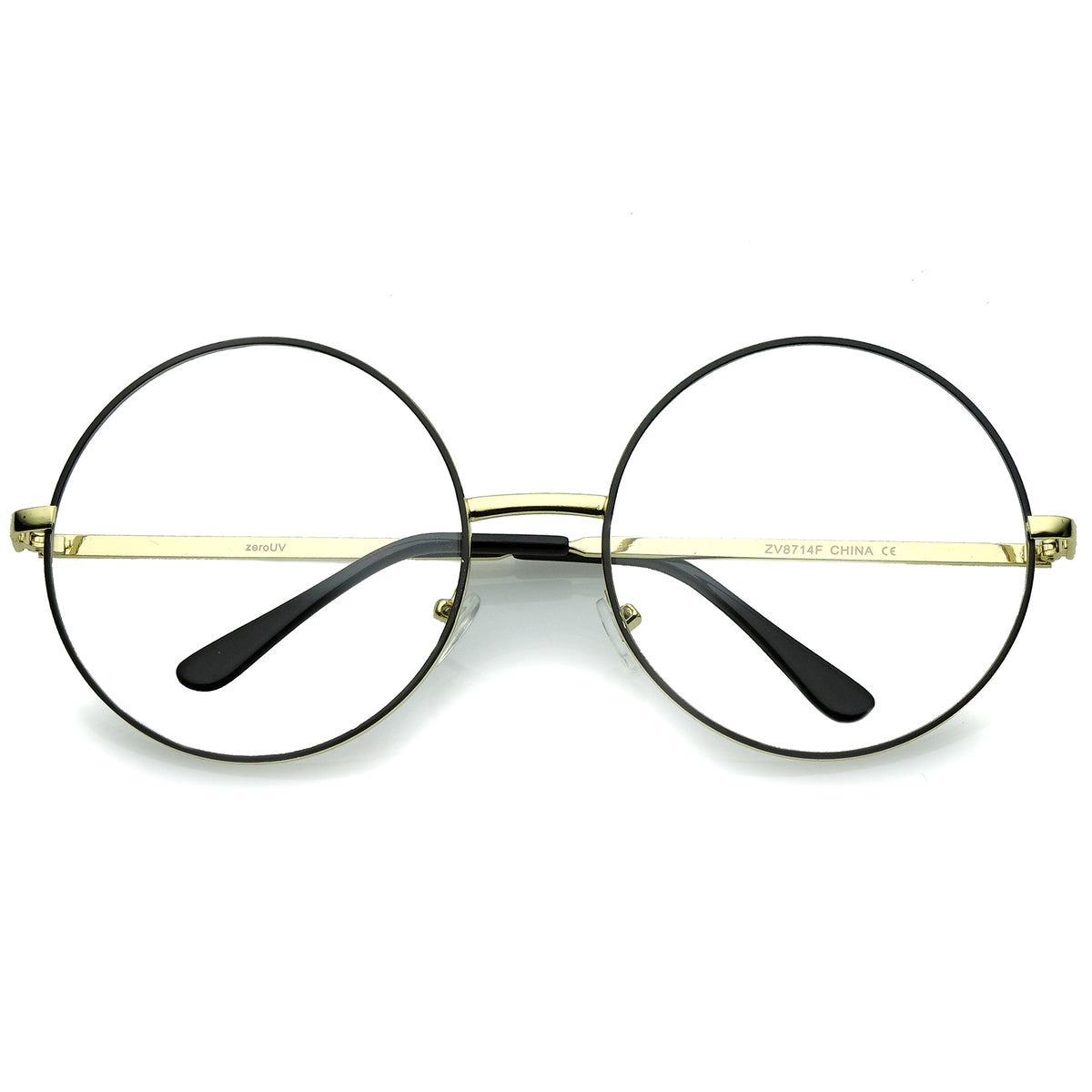 Oversize Metal Frame Slim Temple Clear Lens Round Eyeglasses 60mm ...