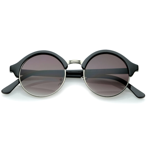Classic Semi-Rimless Metal Nose Bridge P3 Round Sunglasses 47mm ...