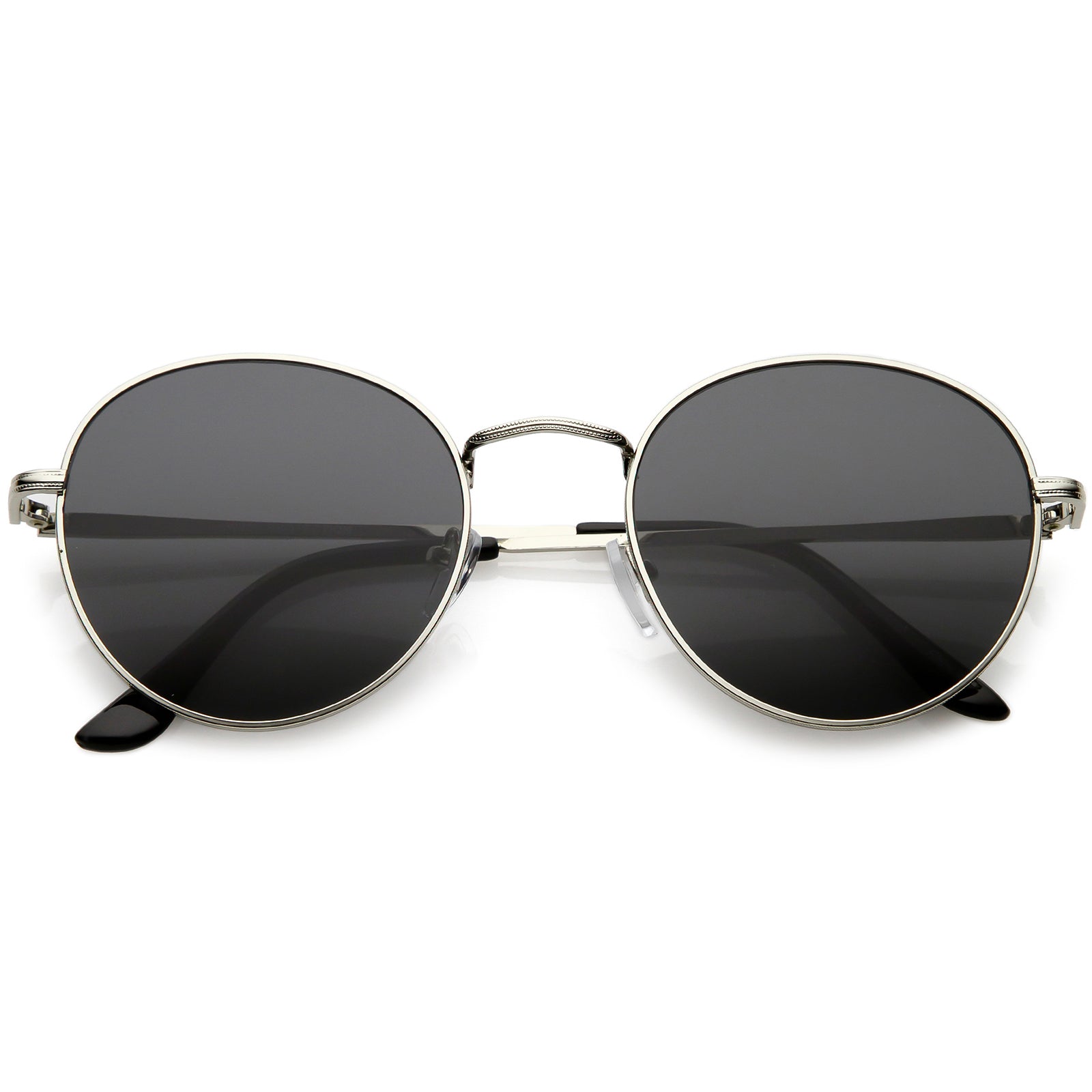 Classic Metal Round Sunglasses With Neutral Color Flat Lens 54mm ...
