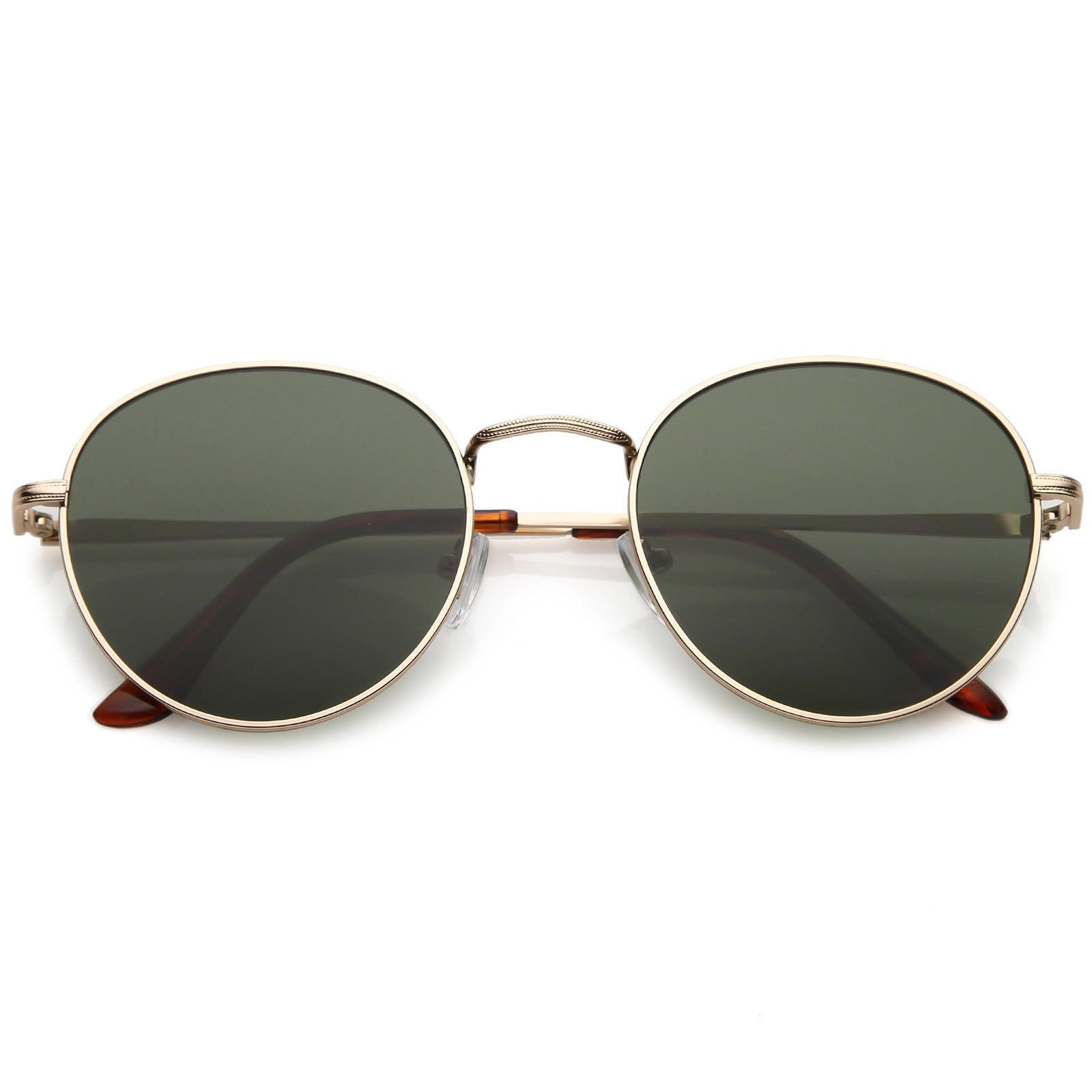 Classic Metal Round Sunglasses With Neutral Color Flat Lens 54mm ...