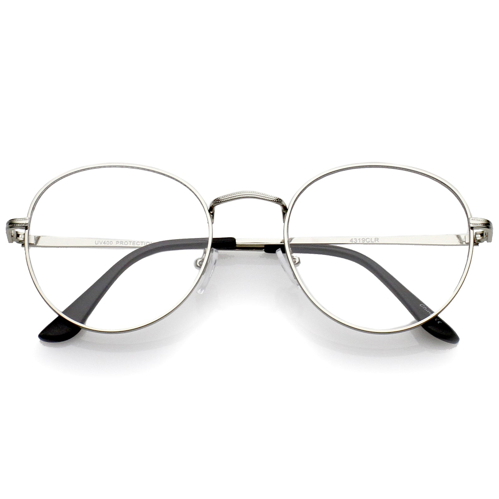 Classic Slim Metal Frame Clear Flat Lens Round Eyeglasses 52mm ...