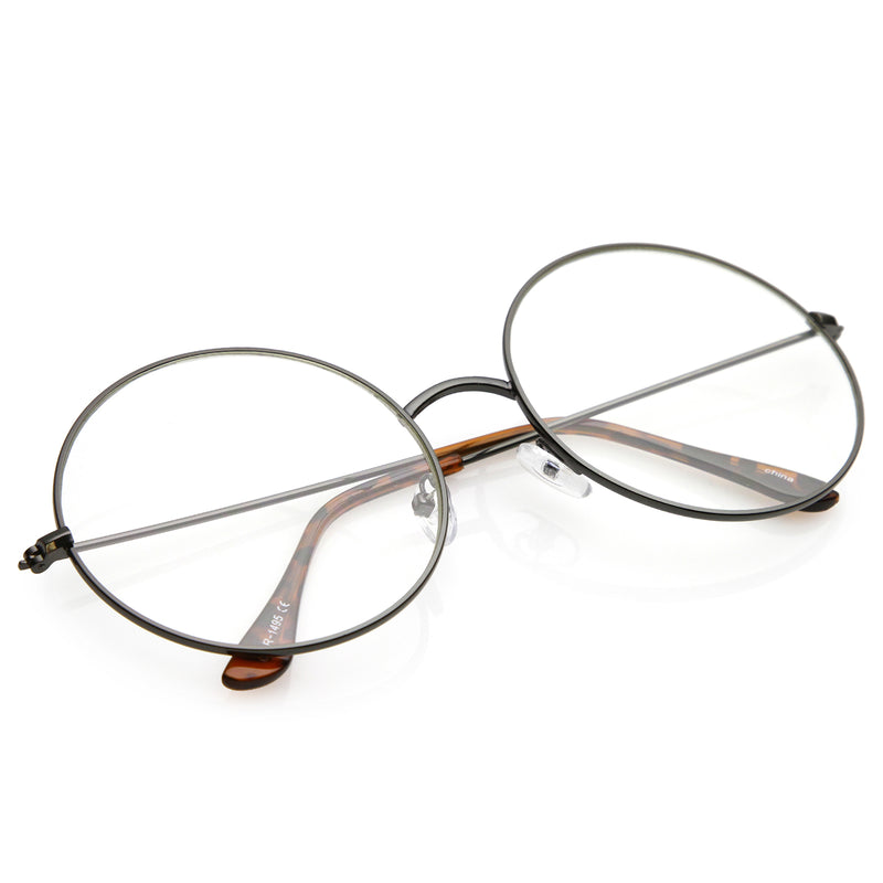 Classic Oversize Slim Metal Frame Clear Flat Lens Round Eyeglasses 56m