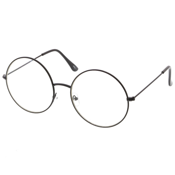 Classic Oversize Slim Metal Frame Clear Flat Lens Round Eyeglasses 56m