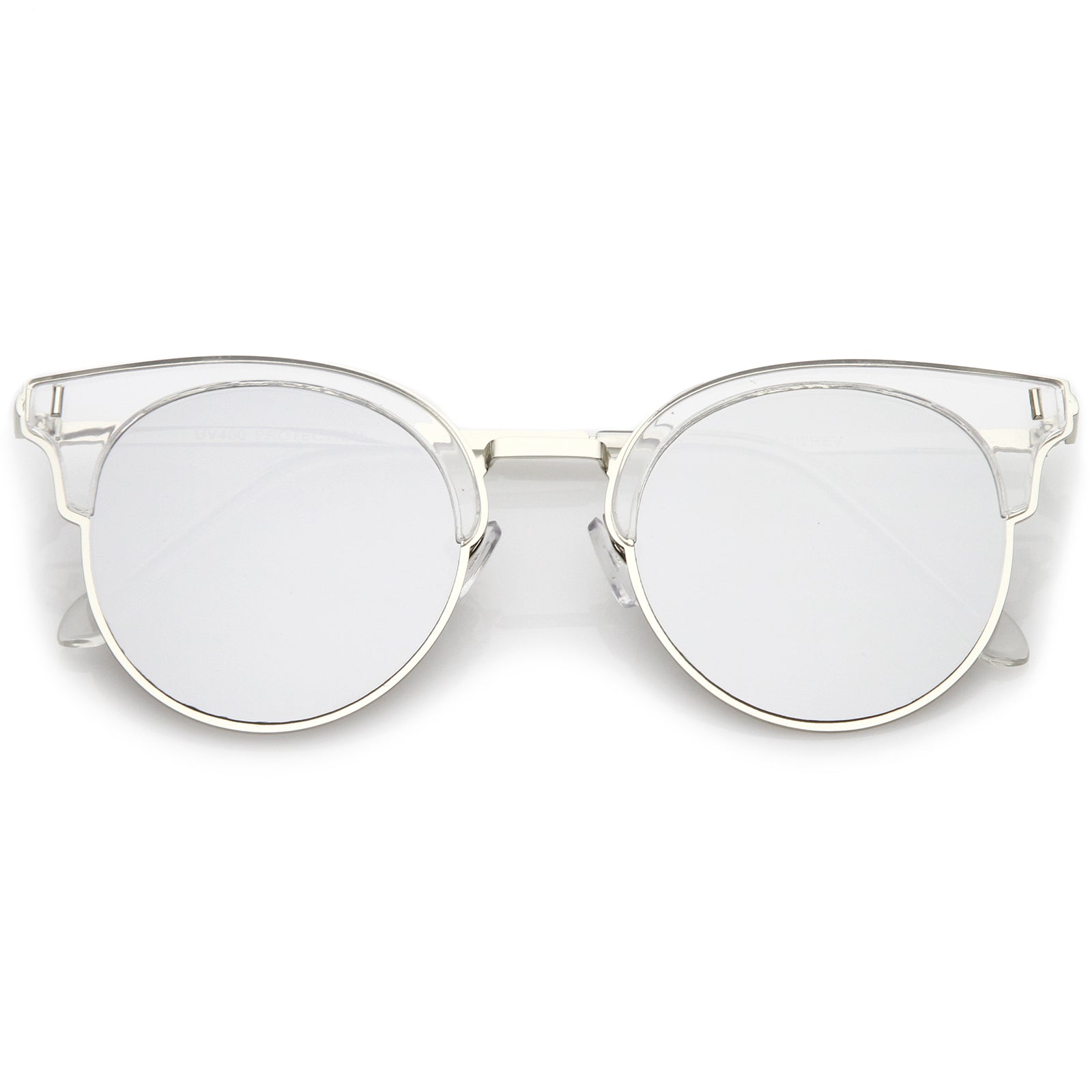 Modern Half Frame Round Colored Mirror Flat Lens Horn Rimmed Sunglasse ...