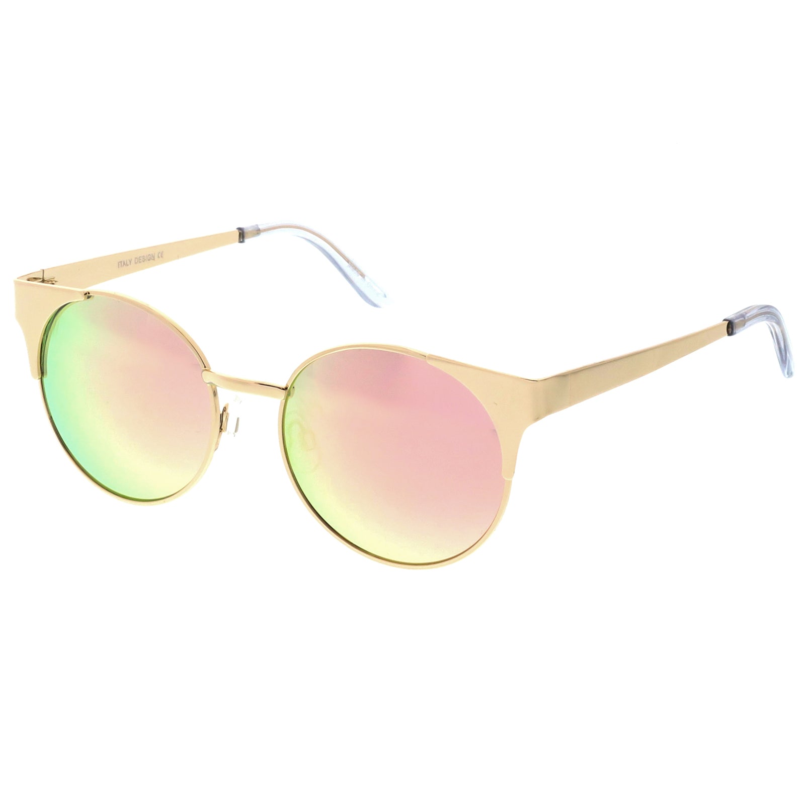 Premium Metal Cat Eye Sunglasses With Round Colored Mirror Flat Lens 5