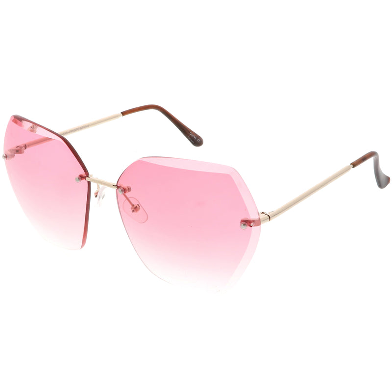 Oversize Rimless Geometric Sunglasses Beveled Gradient Lens 70mm ...