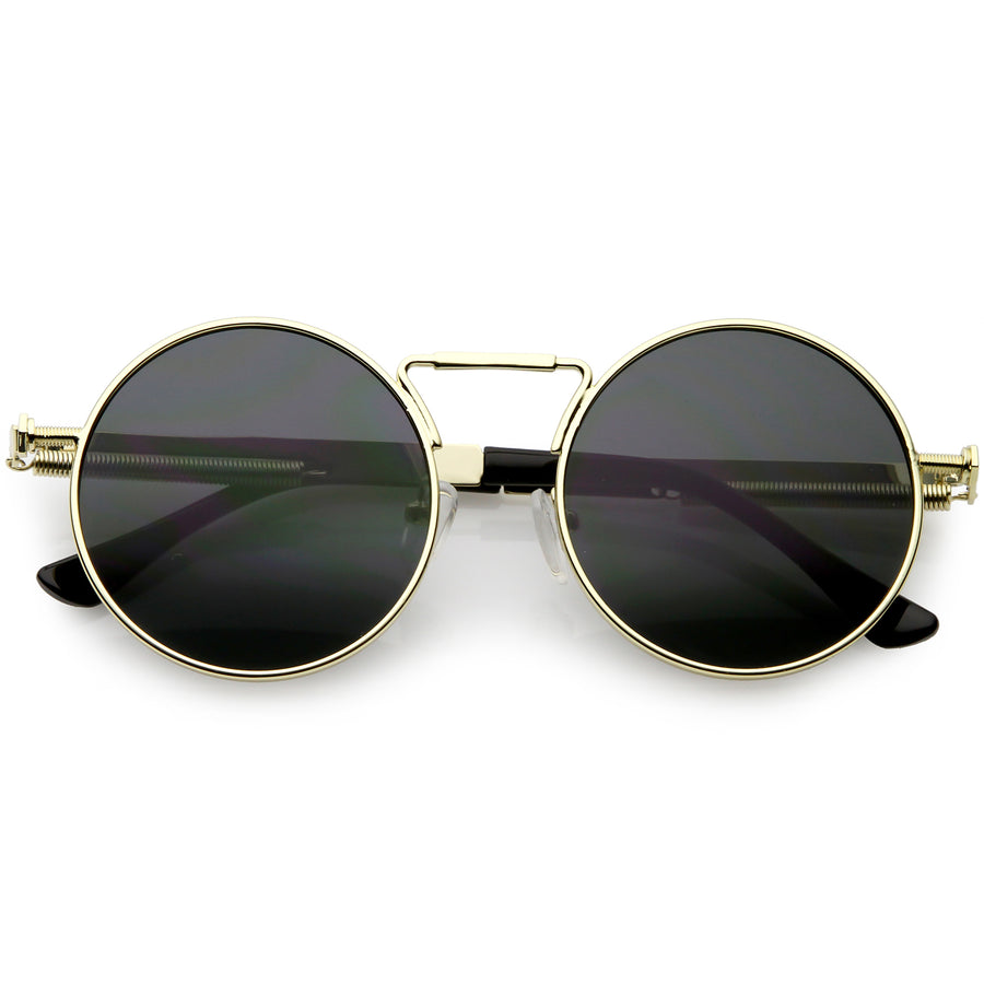 Studio Cover Faux Leather Side Shield Steampunk Round Sunglasses ...