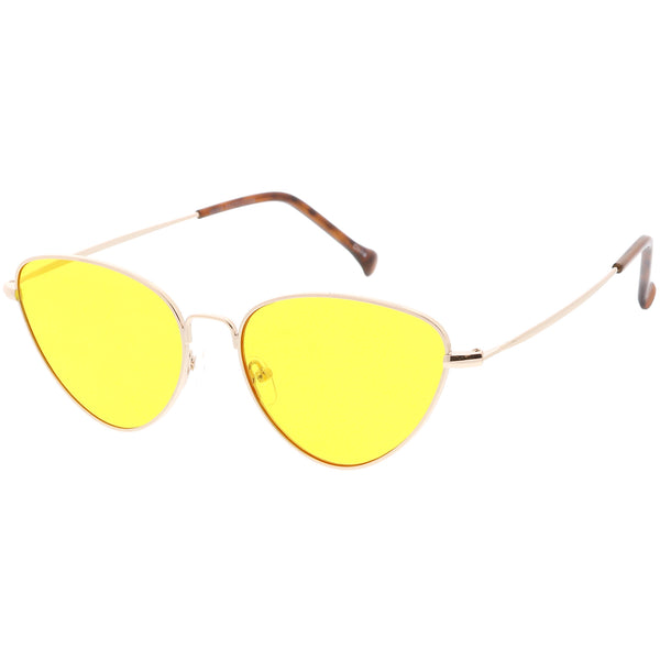 Women S Slim Metal Cat Eye Sunglasses Color Tinted Flat Lens 54mm Sunglass La