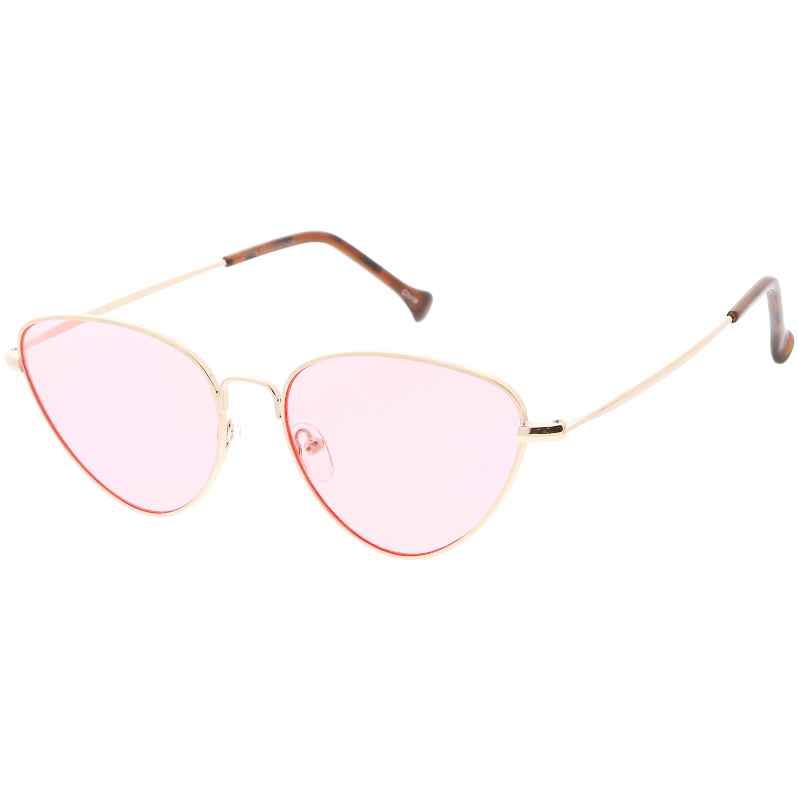 Womens Slim Metal Cat Eye Sunglasses Color Tinted Flat Lens 54mm Sunglassla 