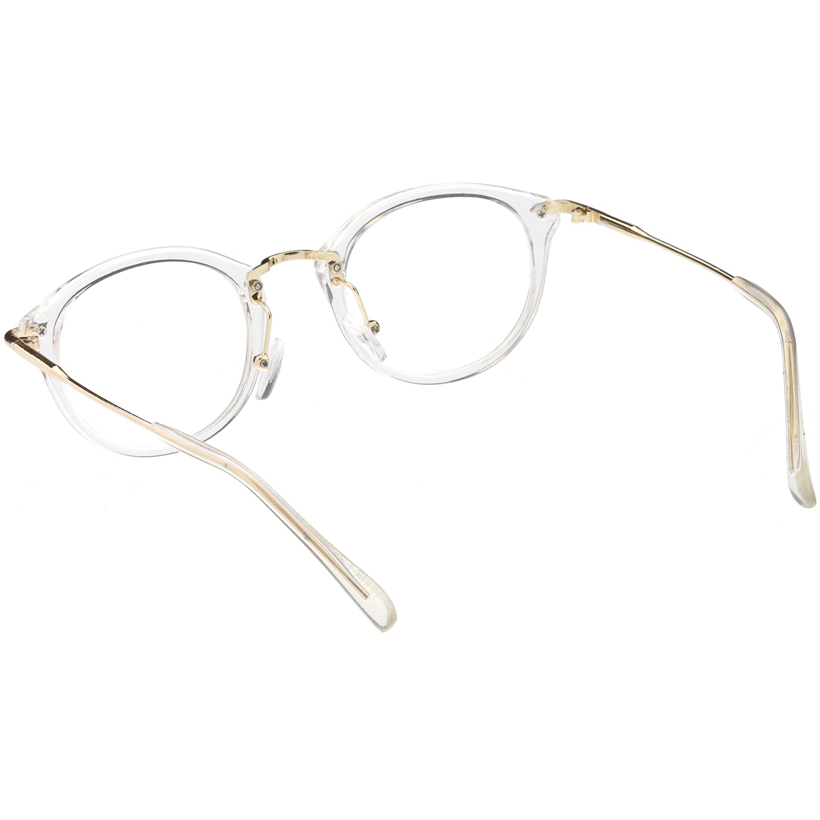 Classic Horn Rimmed Round Eyeglasses Thin Metal Arms Clear Lens 47mm 