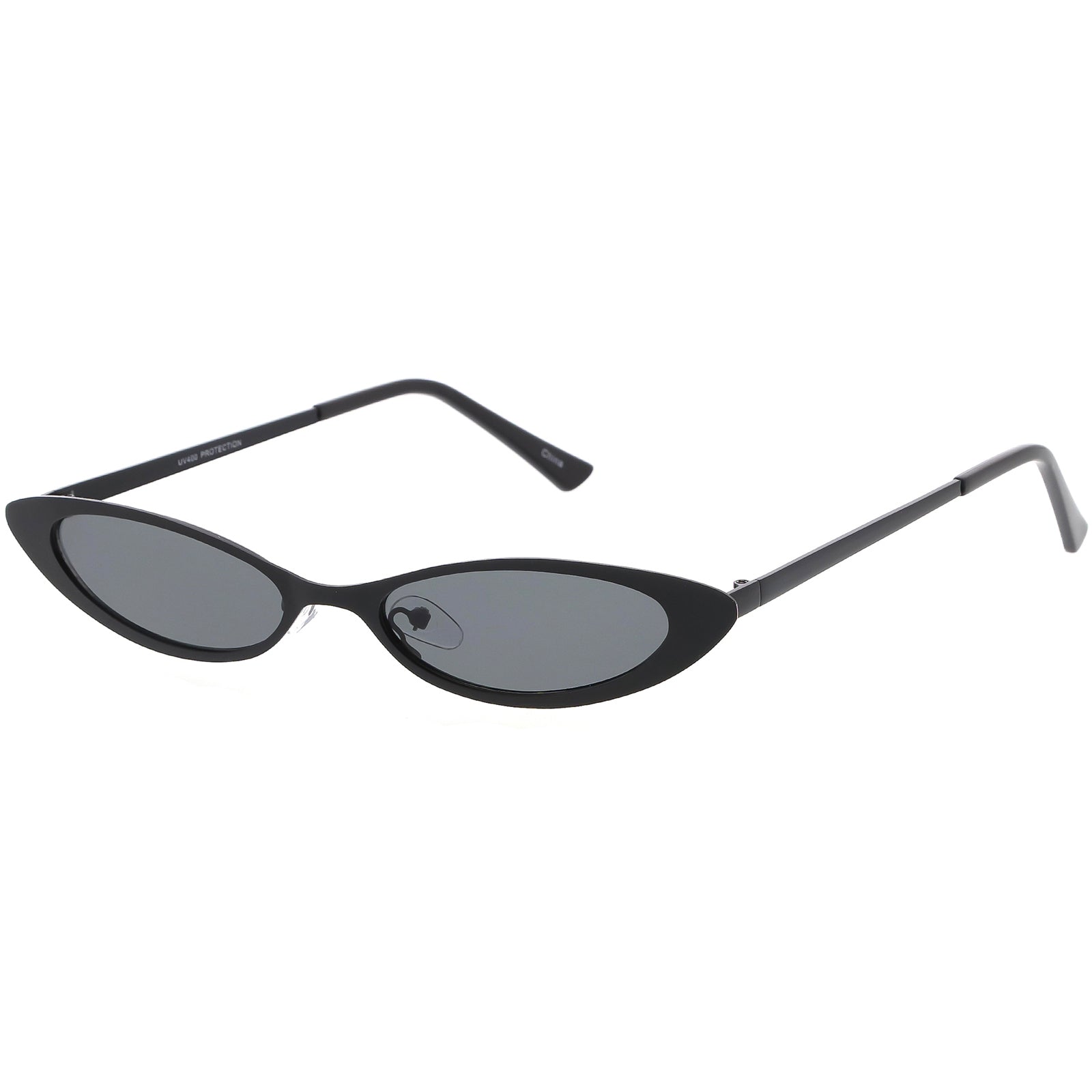 90's Small Slim Cat Eye Sunglasses Flat Metal Oval Lens 54mm - sunglass.la