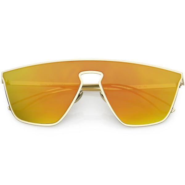 Futuristic Aviator Shield Sunglasses Colored Mirror Lens 58mm - sunglass.la