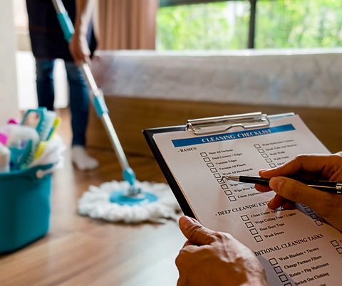 deep cleaning checklist with mopping in background