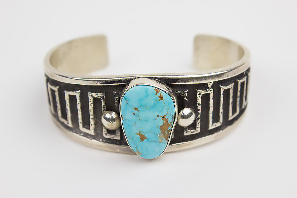 Handmade Navajo Cast Bracelet with Kingman Turquoise by Wilson Begay ...