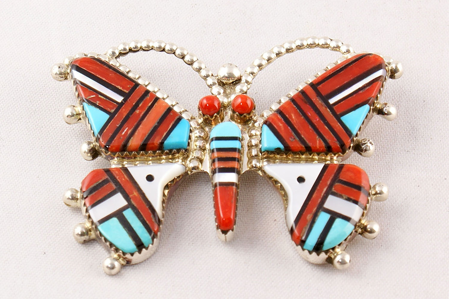 Zuni Multistone Inlay Butterfly Pin and Pendant by Wayne Haloo