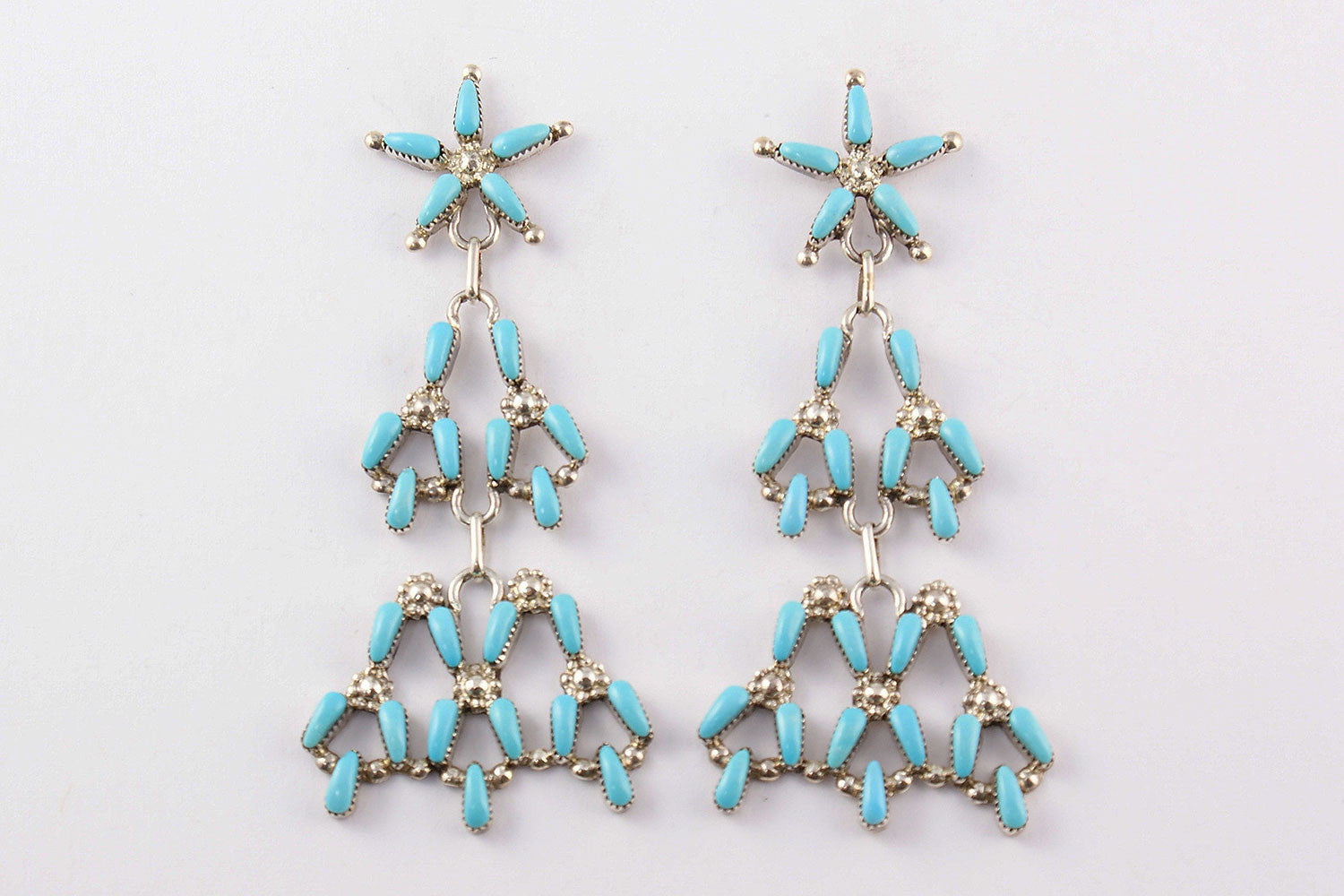 Zuni Needlepoint Turquoise Drop Earrings by Alrick Waikeniwa