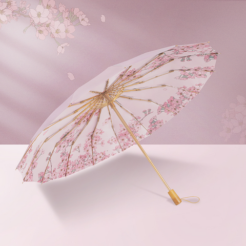 さくら柄の3段折りたたみ傘（晴雨兼用傘）