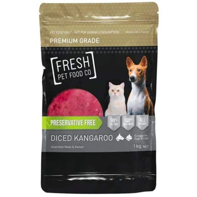 Fresh Pet Food Co Premium Diced Raw Kangaroo Frozen Dog & Cat Food 1kg ...