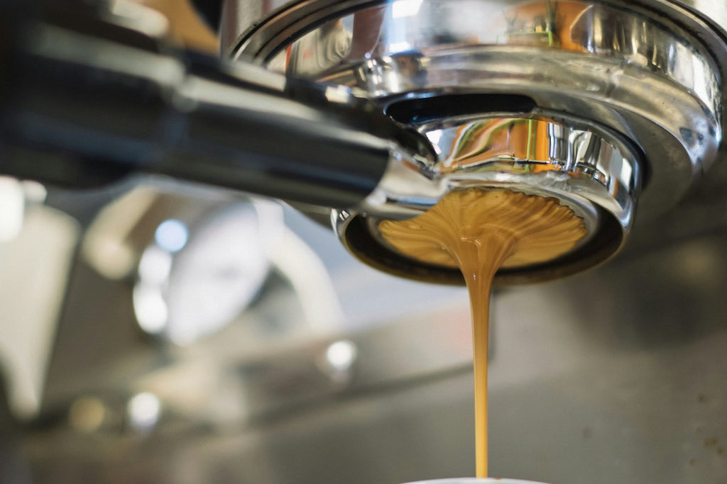 An espresso shot being pulled from an espresso machine