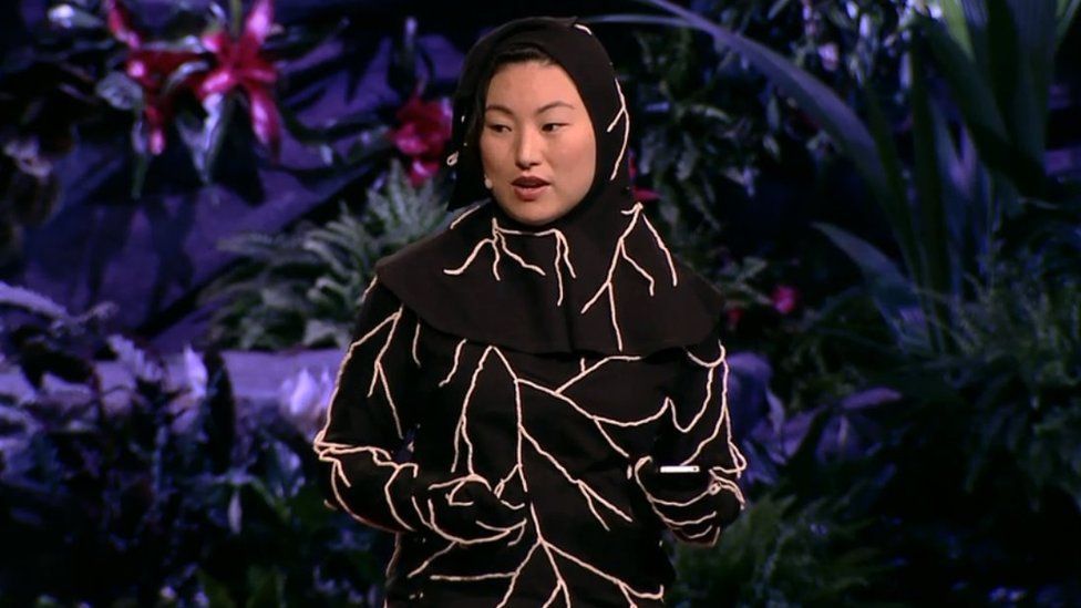 Jae Rhim Lee in her mushroom death suit
