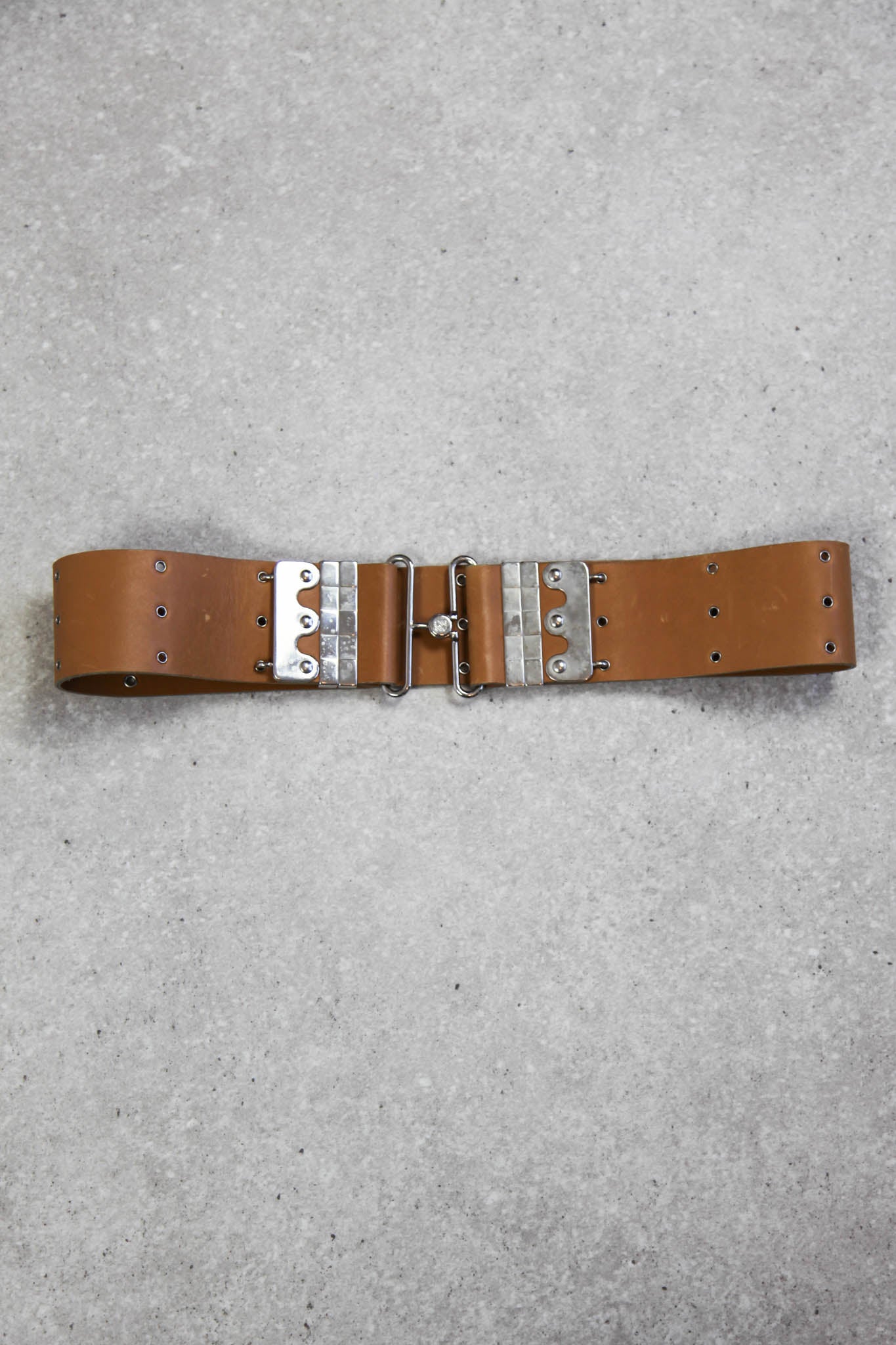 image of Loewe Tan Leather Silver Hardware Chunky Belt