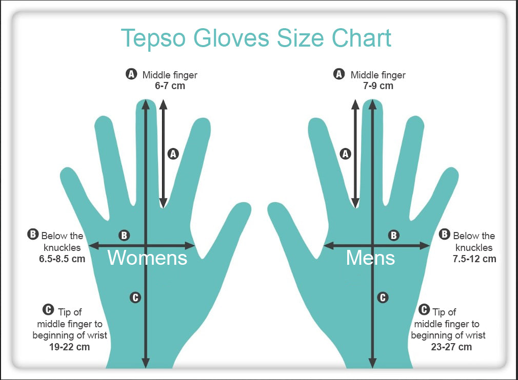 Tepso gloves size chart