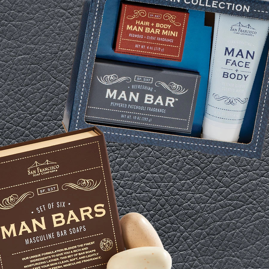 San Francisco Soap Company Man Bar 3-Piece Gift Set Featuring All New Scents: Coastal Driftwood, Peppered Patchouli, and Spiced Tobacco