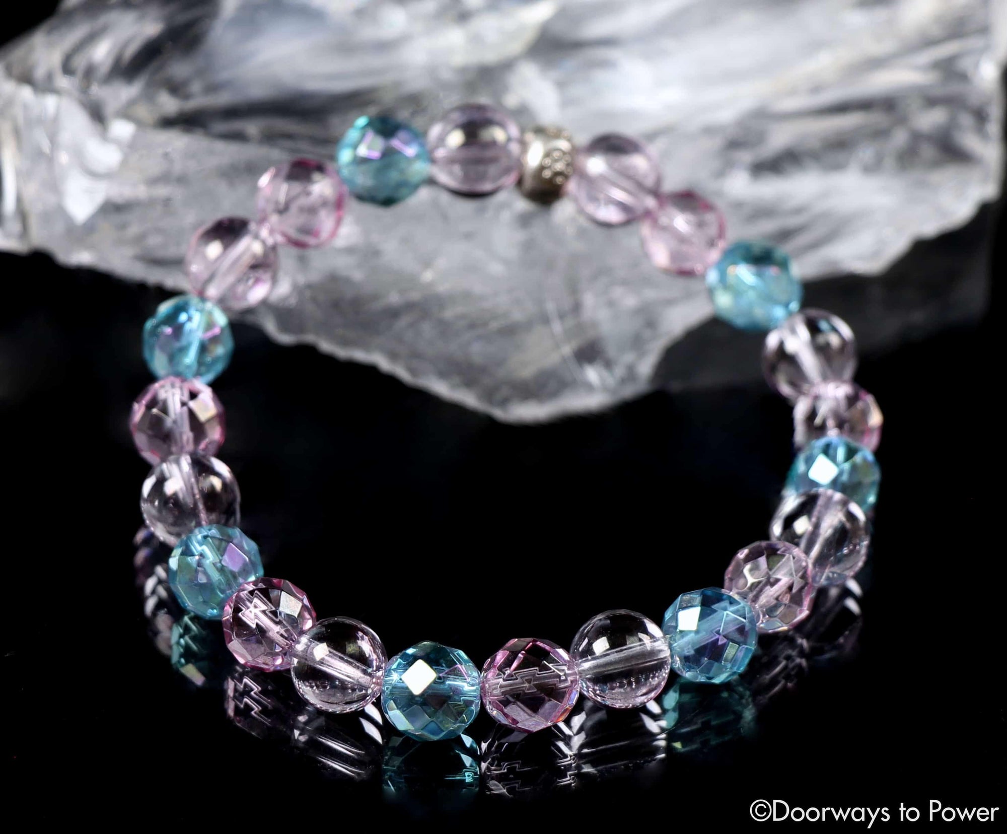 Sterling Silver Byzantine & Aqua Aura Crystal Spheres Bracelet |  avm-jewellery