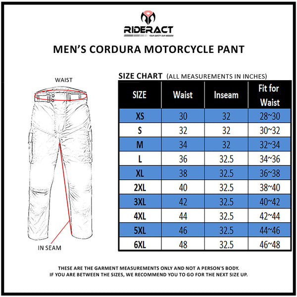 Gentry Choice Motorcycle Cordura Pant size chart