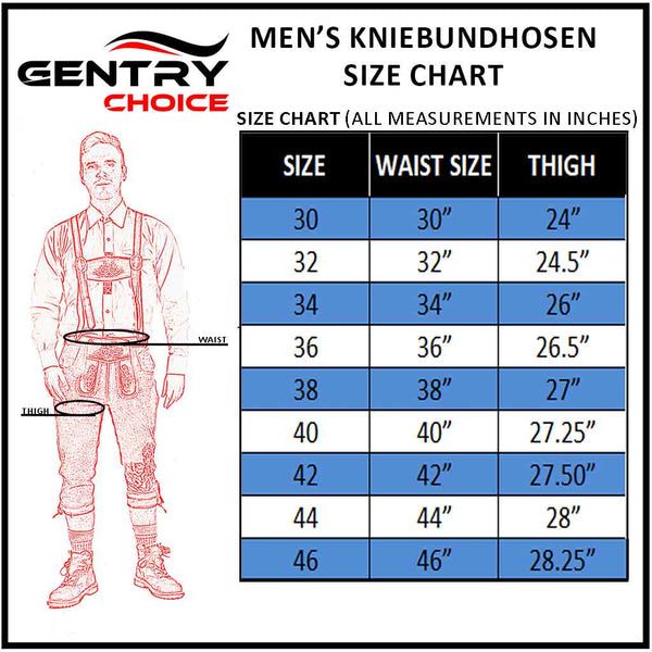 Gentry Choice Kniebundhosen Size chart