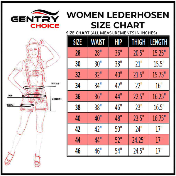 Gentry Choice Women Bavarian Lederhosen Size Chart