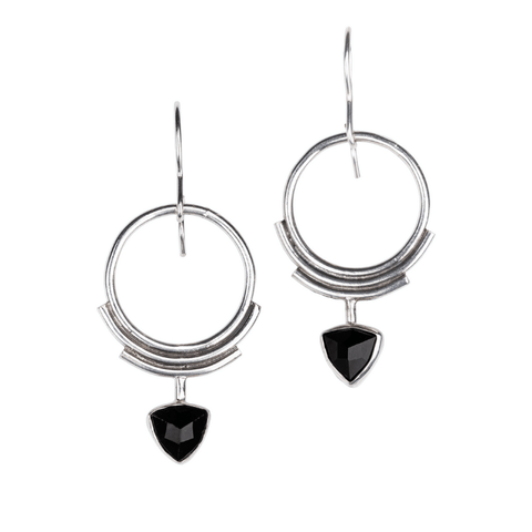 Into the void black onyx and silver hoop earrings