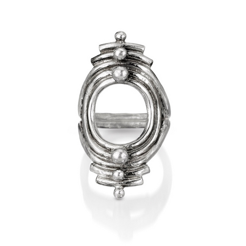 silver portal ring, ancient cosmic statement ring
