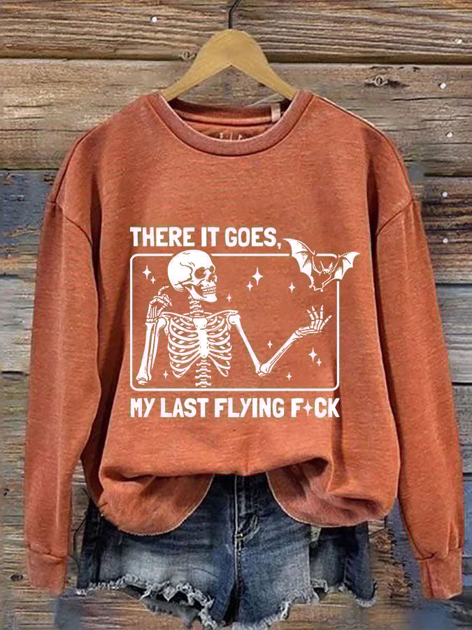 🔥HOT SALE🔥Women's Halloween There It Goes My Last Flying F*ck Print Crew Neck Sweatshirt