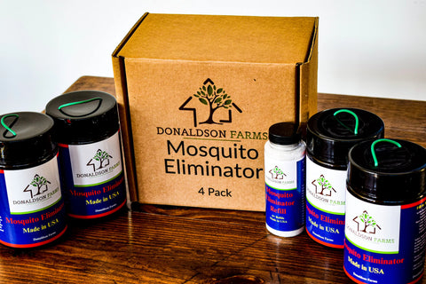 Donaldson Farms Mosquito Eliminator kits provide multiple scents to lure and kill mosquitoes without the use of dangerous pesticides.