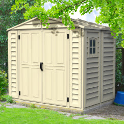 StoreAll 8x6ft (245 x 168 x 222 cm) Resin Garden Storage Shed with FREE Shelving Rack 4 Adobe