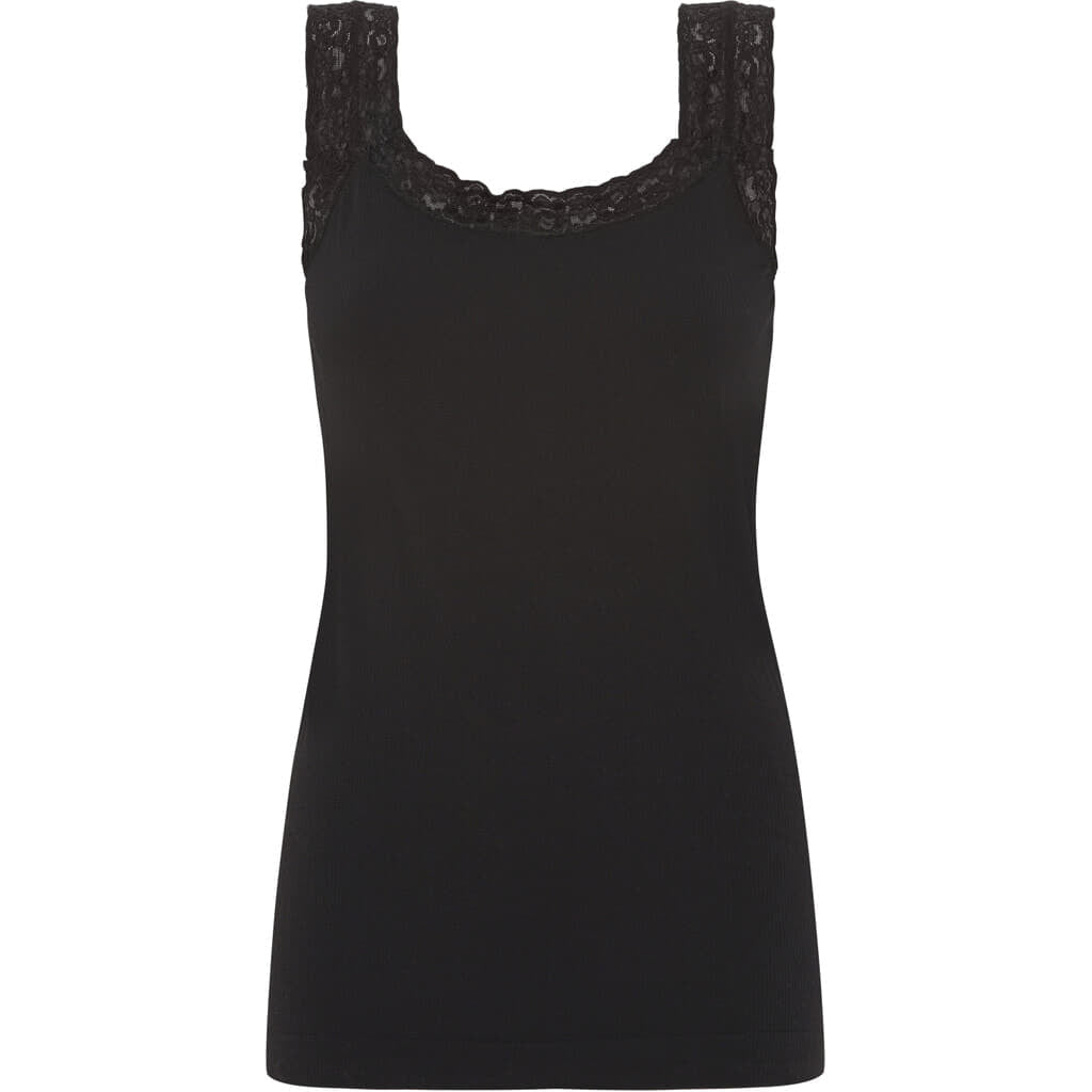 Seamless Shaping Tank Top With Lace Trim Black – Laguna Clothing