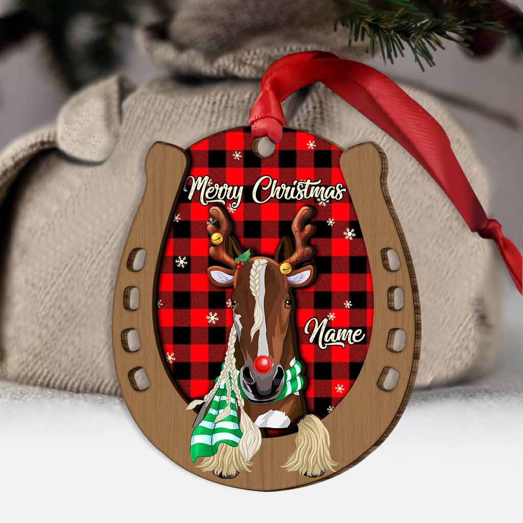 Merry Christmas Horse Hoover - Personalized Christmas Horse Layered Wood Ornament