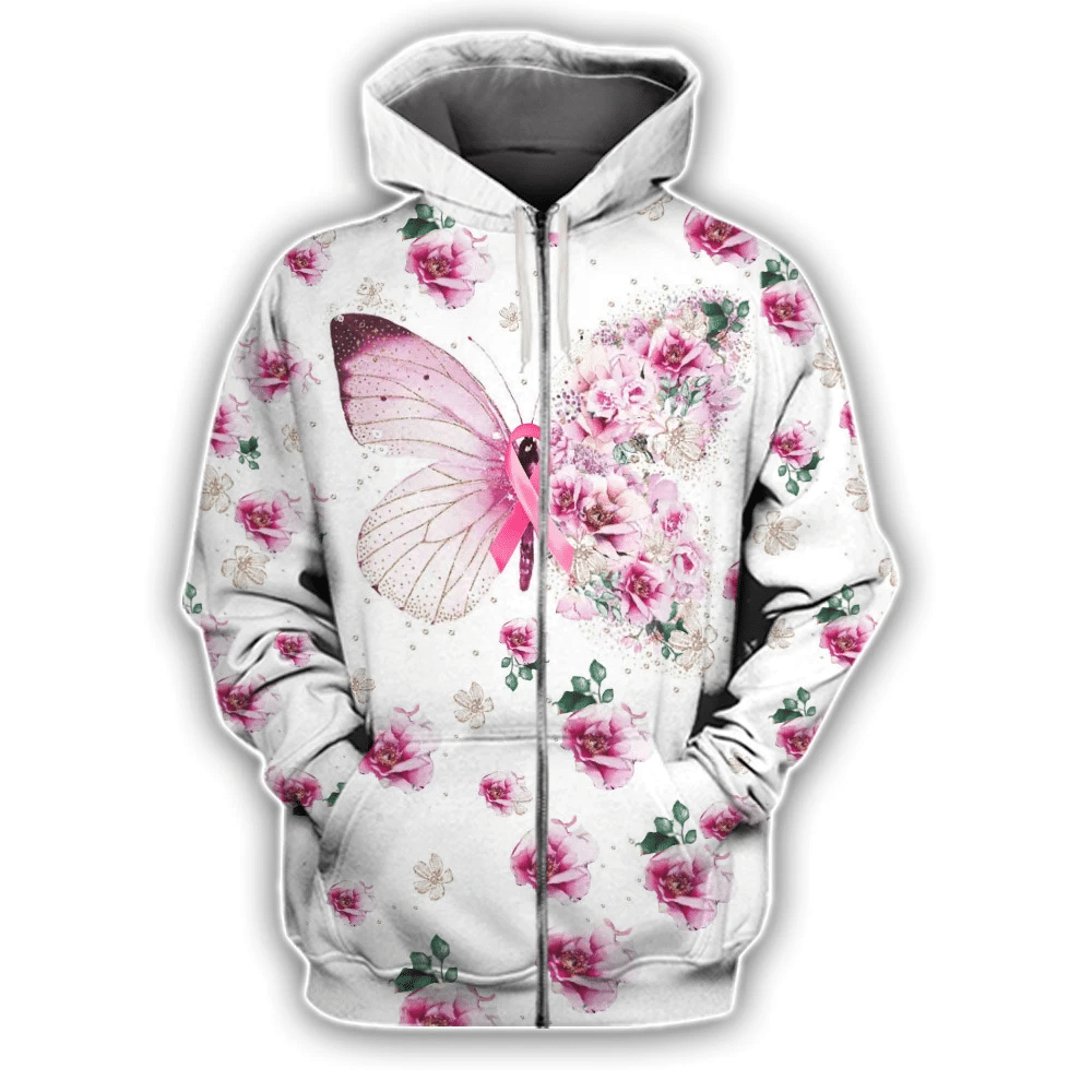 Butterfly Floral Breast Cancer - Breast Cancer Awareness All Over T-shirt and Hoodie 0822