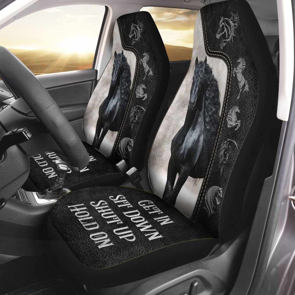 Get In Sit Down Shut Up Hold On - Horse Seat Covers With Leather Pattern Print