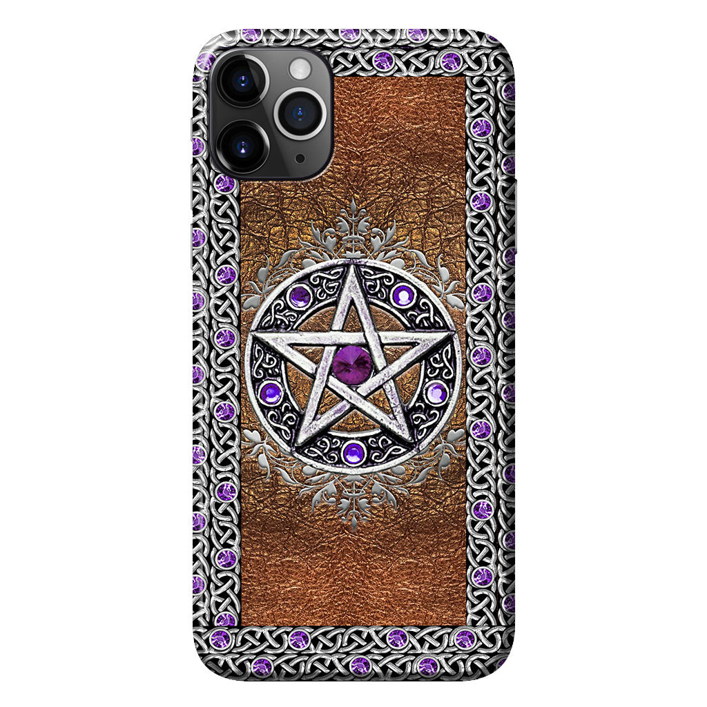 Purple Pentacle Witch - Personalized Phone Case With Leather Pattern Print