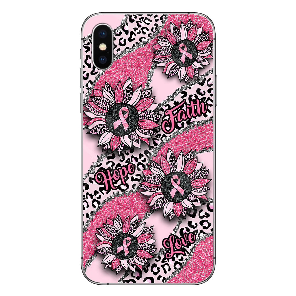 Faith Hope Love Wavy Pink Ribbon Leopard Sunflower Breast Cancer Awareness Phone Case